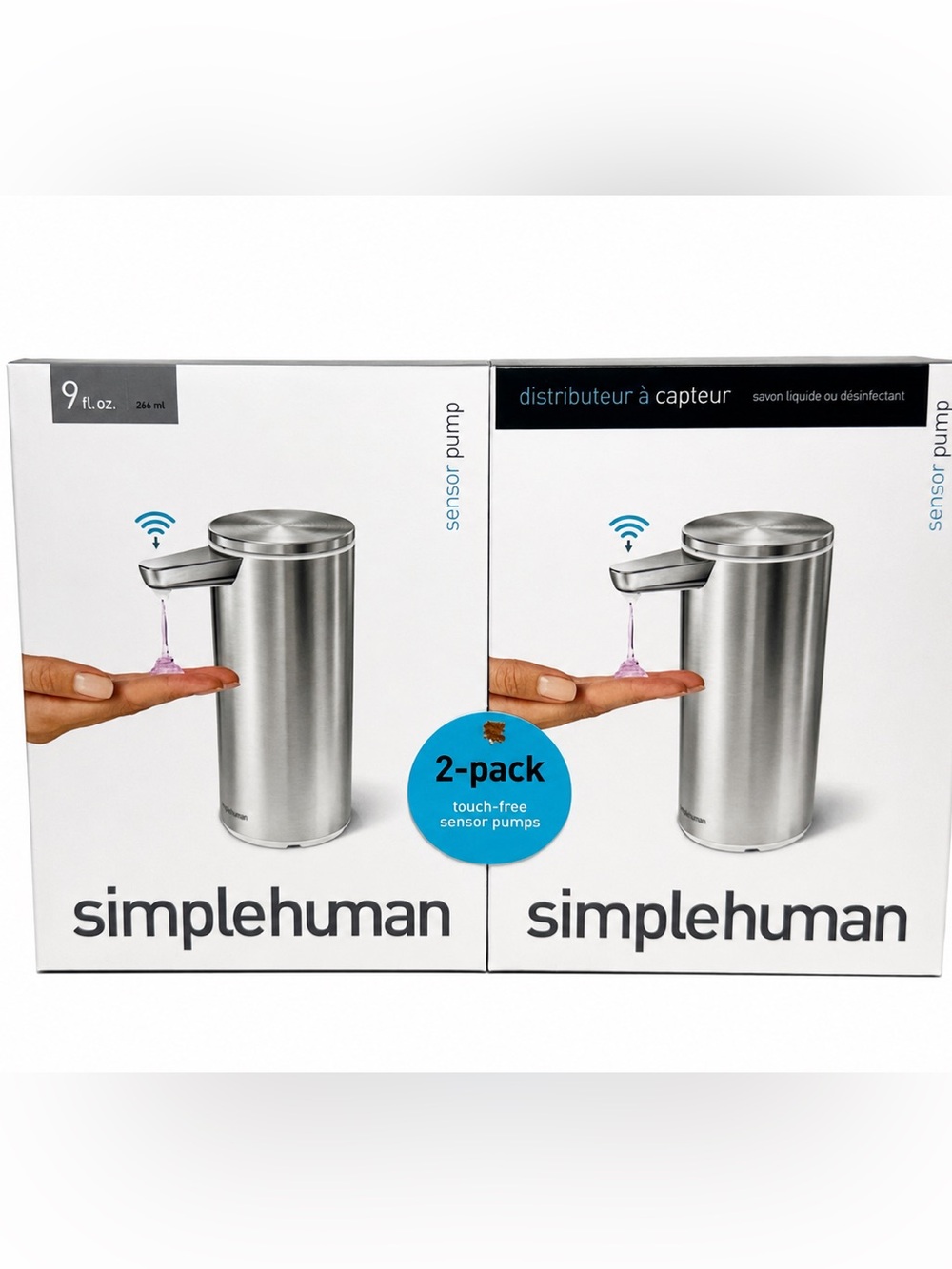 simplehuman Brushed Stainless Steel Touchless Soap Dispensers - Silver (2-Pack)